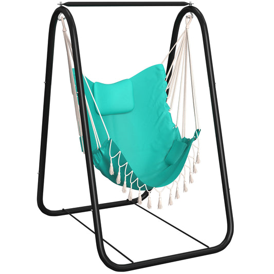 Hammock Chair with Stand, Hammock Swing Chair, Rustproof Hanging Chair for Indoor and Outdoor Use in Patio, Yard, Garden, Aqua