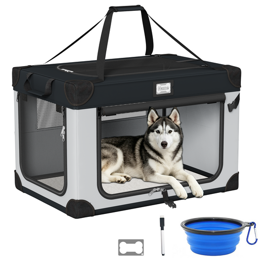 Yacona 36in Collapsible Dog Crate, Portable Soft Travel Dog Crate with Bowl, Foldable Pet Kennel Carrier, with Signature Card and Pen, Black&White