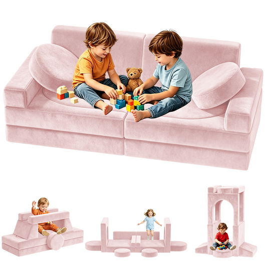 Semoprus Modular Kids Play Couch, 12Pcs Kids Sofa for Playroom Bedroom Living Rooms Toddler Sofa for Inspiring Child Creativity, Children Creative Convertible Foam Sofa, Pink