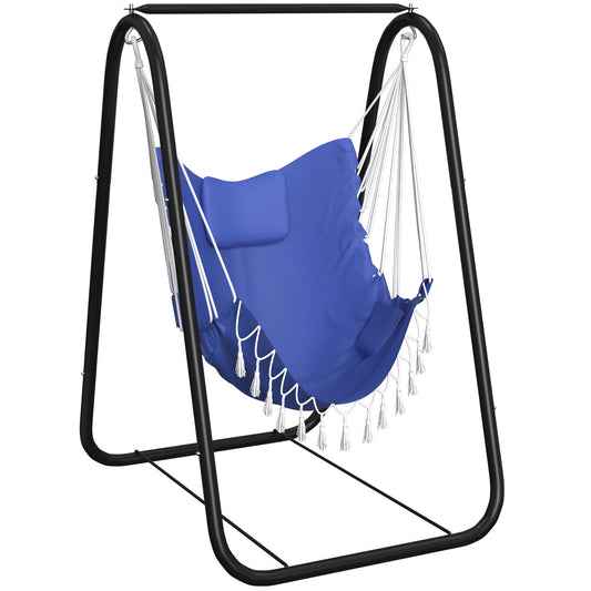 Hammock Chair with Stand, Rustproof Hanging Chair with Stand, Hammock Swing Chair for Indoor and Outdoor Use in Patio, Yard, Garden, Blue