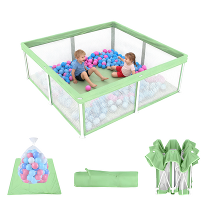 Foldable Baby Playpen with Mat, Collapsible Play Pen for Babies and Toddlers, Indoor &amp; Outdoor Kids Safety Play Pen, Portable Play Yard with 50 Ocean Balls, 50"×50", Black, Gray, Green, Yellow, Beige