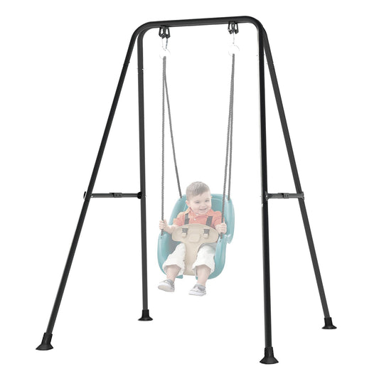 Semoprus Foldable Swing Stand for Kids, Toddler Swing Sets for Backyard, Outdoor Metal Swing Frame for Baby Swings, Black