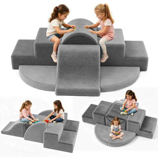 Semoprus Climbing Toys for Toddlers, 7 Pieces Indoor Baby Foam Blocks Soft Play Set with PU Leather, Kids Climb and Crawl Sliding Activity Structure Gym Playground Climber