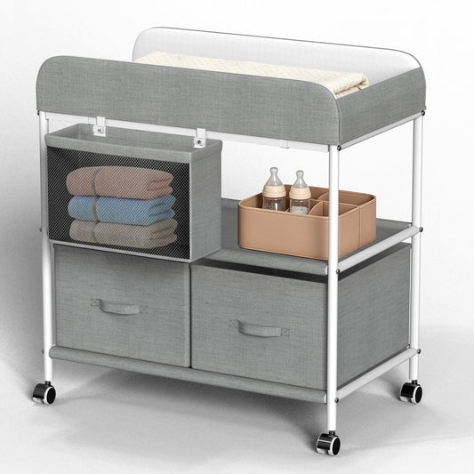 Semoprus Baby Changing Table, Portable Diaper Changing Station with Wheels, Nursery Organizer for Newborn and Infant, Light Gray