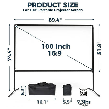 Portable Projector Screen and Stand, 100 inch Outdoor Projector Screen, 16:9 4K HD Movie Screen, Support Double Sided Projection