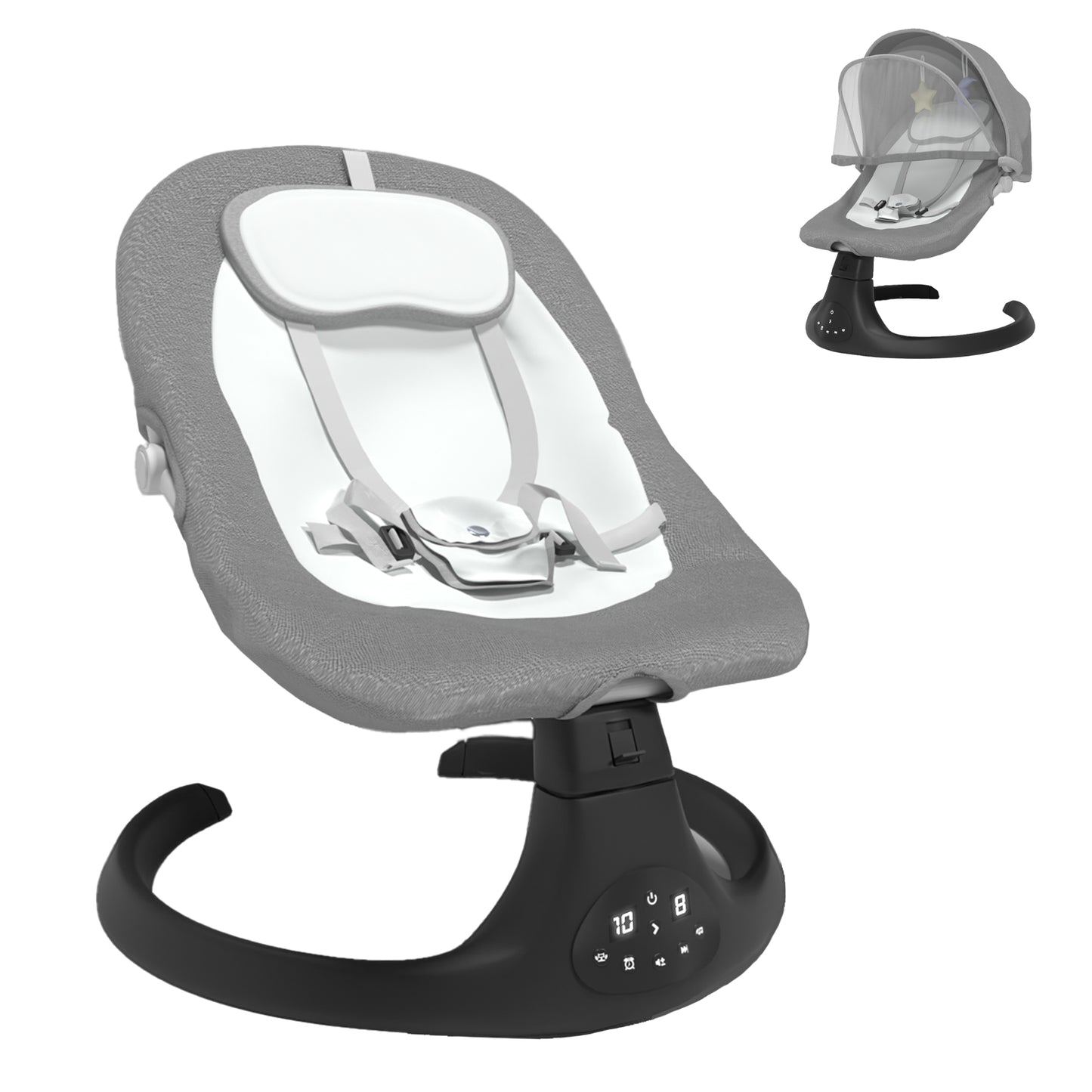 G TALECO GEAR Baby Swing for Infants to Toddler Portable Babies Swing Timing Function 5 Swing Speeds Bluetooth Touch Screen Music Speaker,Gray