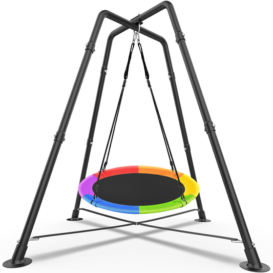 Metal Swing Set with Saucer Swing, Swing Stand Sensory Swings, Outdoor Indoor Hanging Hammock Chair, X-Shaped Swing Frame, 330 lbs, Multicolor