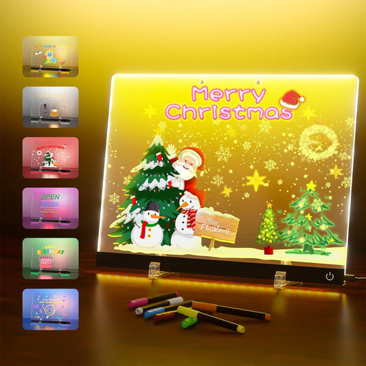 20" LED Drawing Board for Kids with 7 Colors Light, Acrylic Dry Note Board with Stand, Neon Light up Drawing Tablet, Sketching Gift Toy for Girls Boys Teens, 12 Markers