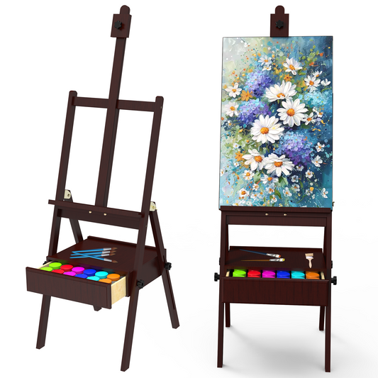 Yacona Wooden Easel for Painting, Adjustable Art Easel for Adults with Storage Drawer, Folding Easel Stand for Sign, Wedding Display, Painting, Black Walnut