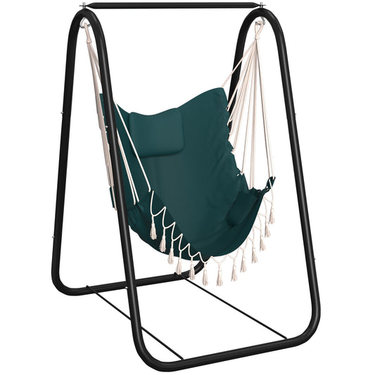 Hammock Chair with Stand, Rustproof Hanging Chair with Stand, Hammock Swing Chair for Indoor and Outdoor Use in Patio, Yard, Garden,Green