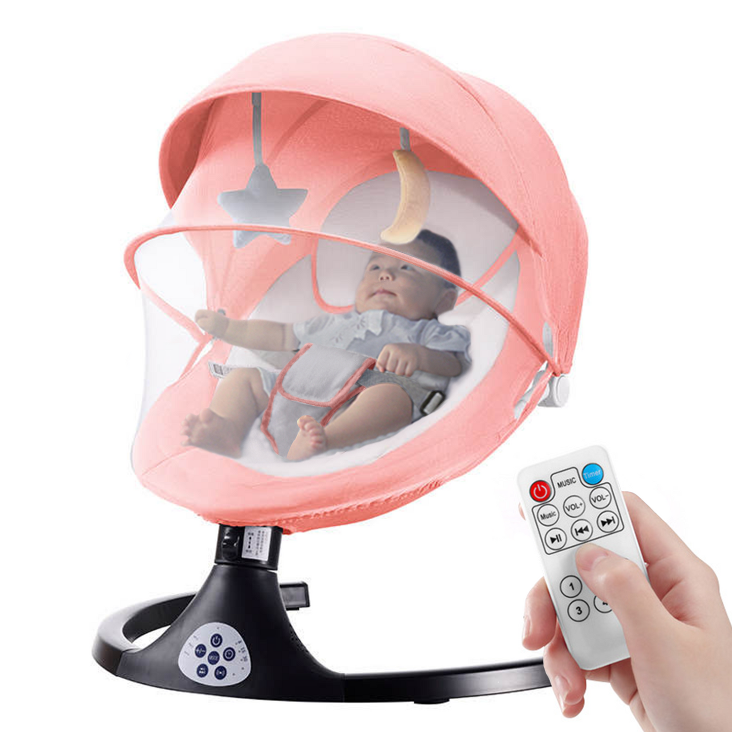 G TALECO GEAR Baby Swing for Infants, Portable Bouncer&Rocker with 5 Speeds, Bluetooth Control, Pink