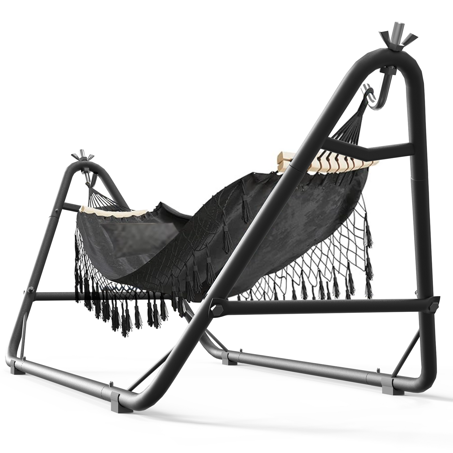 Yacona Hammock with Stand for Outside, Heavy Duty Steel Hammocks with Pillow for Backyard, Porch, Patio, Garden, Black