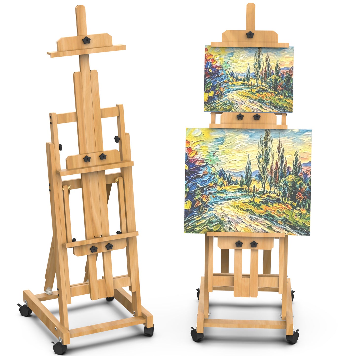 Yacona Large H-Frame Easel for Painting, Versatile Adjustable Standing Art Easel for Adults, Movable Wooden Easel Stand, Natural