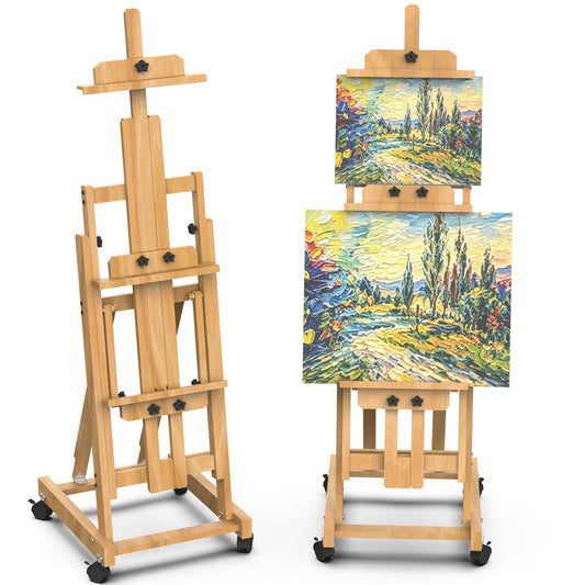 Yacona Large H-Frame Easel for Painting, Versatile Adjustable Standing Art Easel for Adults, Movable Wooden Easel Stand, Natural