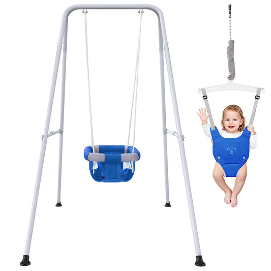 Semoprus 2-in-1 Baby Jumper and Swing, Indoor&Outdoor Baby Swing for 6-24 Months Infant Toddler, Blue