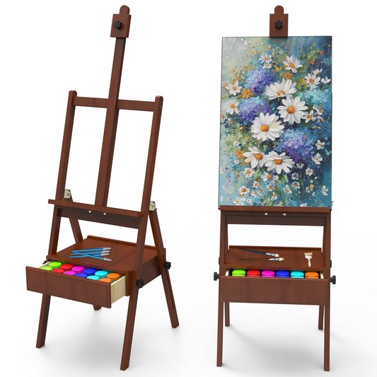 Yacona Wooden Easel for Painting, Adjustable Art Easel for Adults with Storage Drawer, Folding Easel Stand for Sign, Wedding Display, Painting, Red Walnut