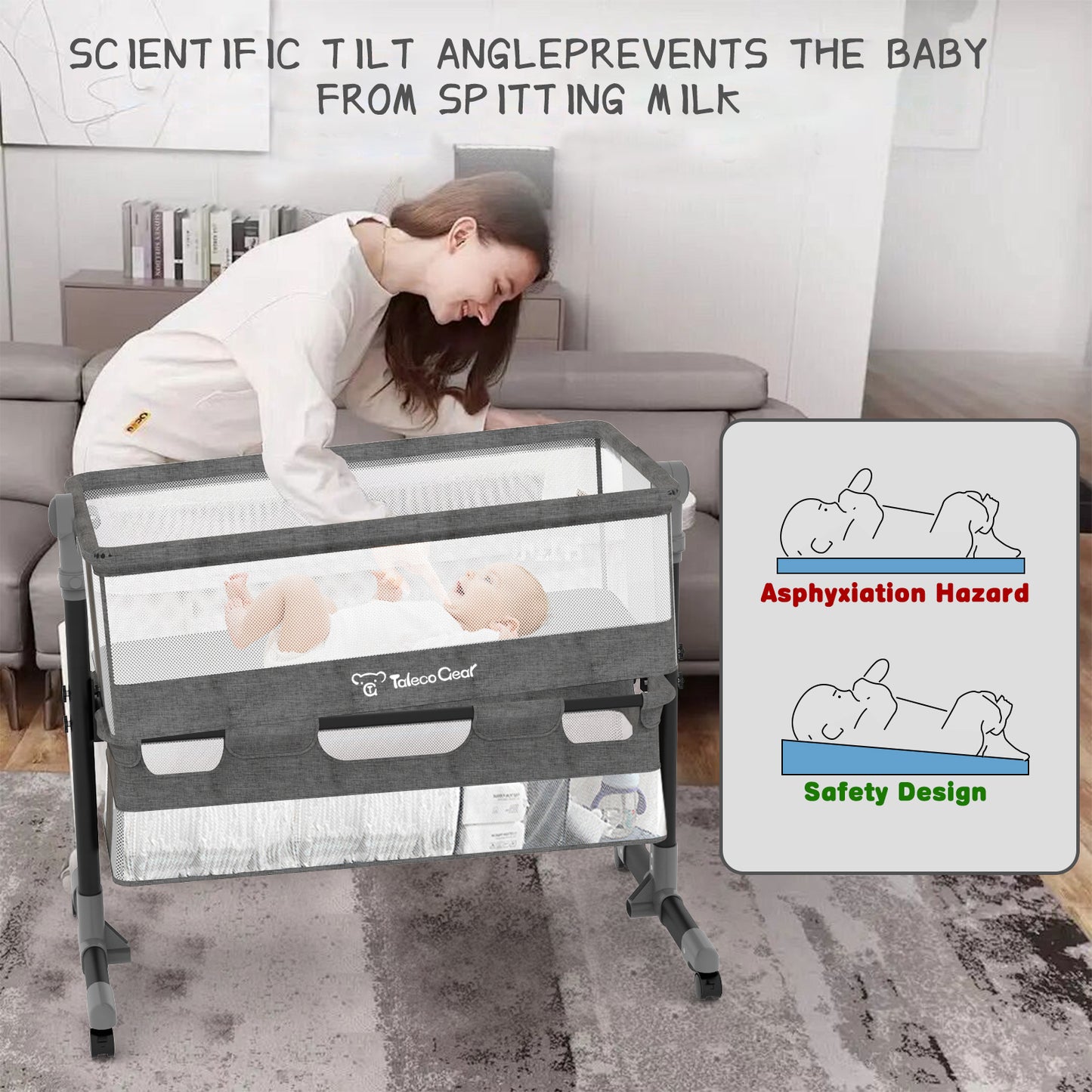 G TALECO GEAR Baby Bassinet Bedside Sleeper, Baby Crib for Newborn, Portable Bassinets for Boys and girls 0-12 Months, Gray