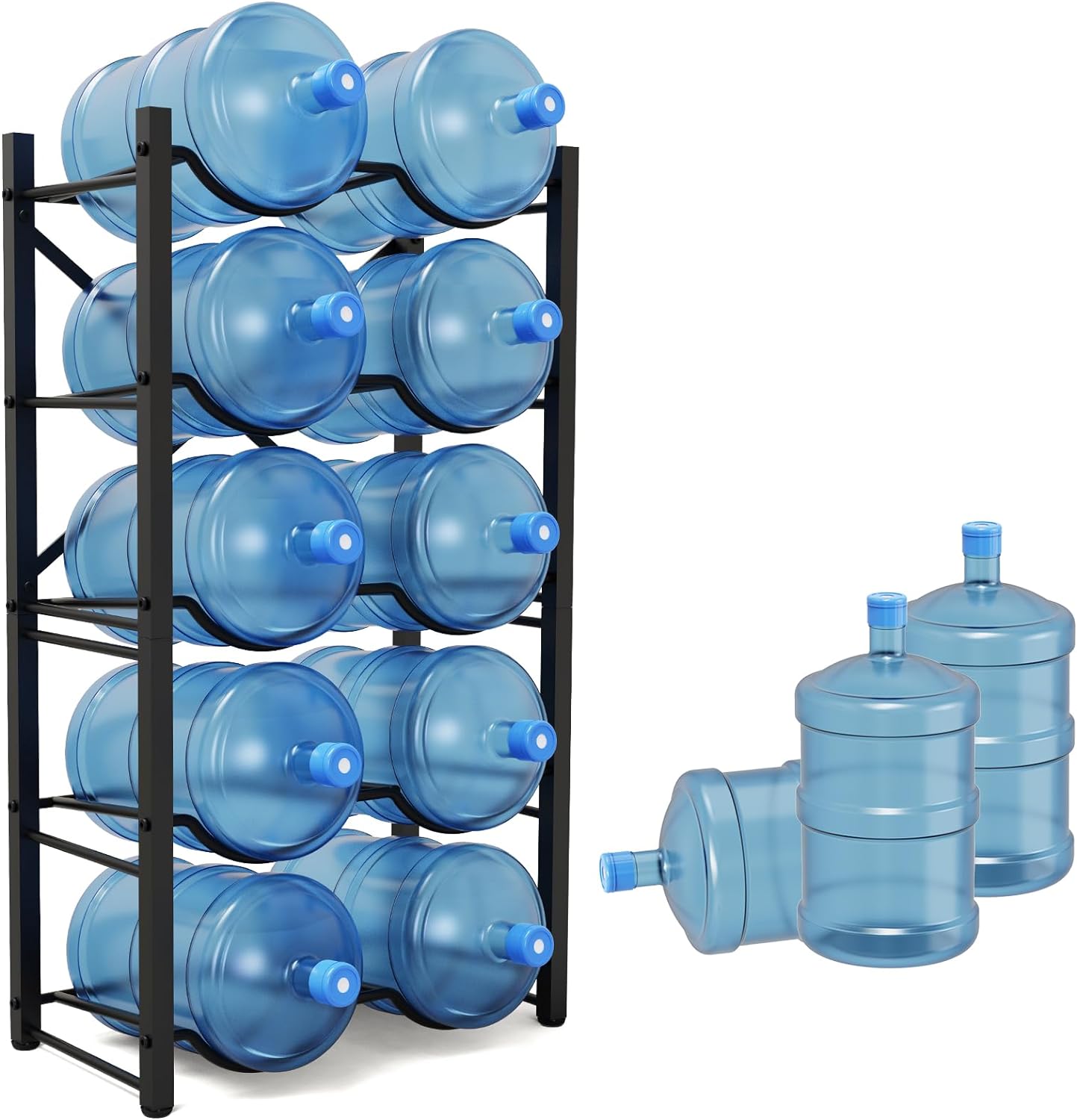 TOREVSIOR 5 Gallon Water Jug Holder, 5 Tier Water Bottle Organizer for 10 Bottles, Water Bottle Storage Rack for Home Kitchen, Office