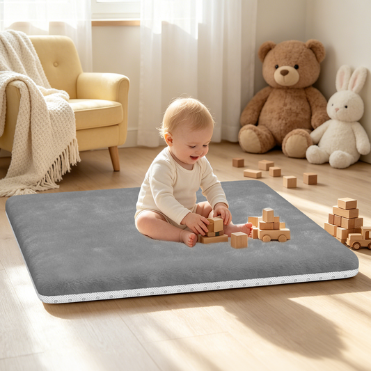 Semoprus Baby Play Mat for Floor, Playpen for Babies and Toddlers, Soft Coral Velvet, Non-Slip Bottom Helps Cushion for Tummy Time, 50×50, Apricot, 50×50, Gray