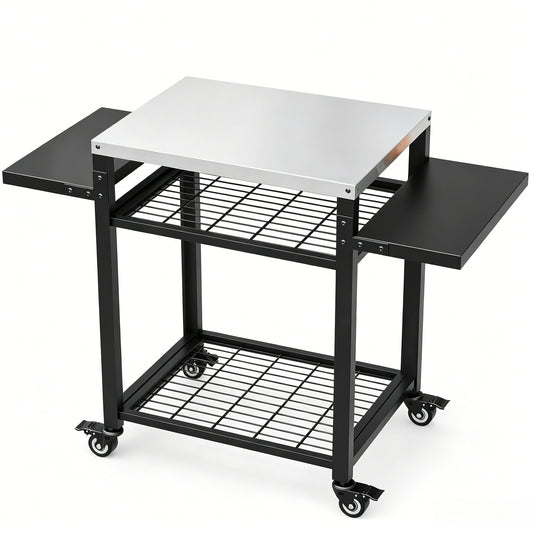 Yacona Outdoor Grill Cart, Stainless Steel Grill Tables for Outside, Portable Griddle Stand, Outdoor Kitchen Island Cooking Prep Table, Sliver