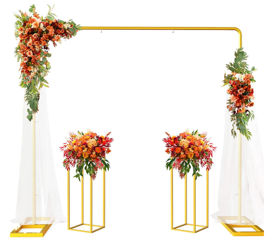 Yacona Wedding Arch Backdrop Stand, Square Wedding Arches for Ceremony with Flower Stands, Metal Photo Backdrop Stand for Balloon, Gold
