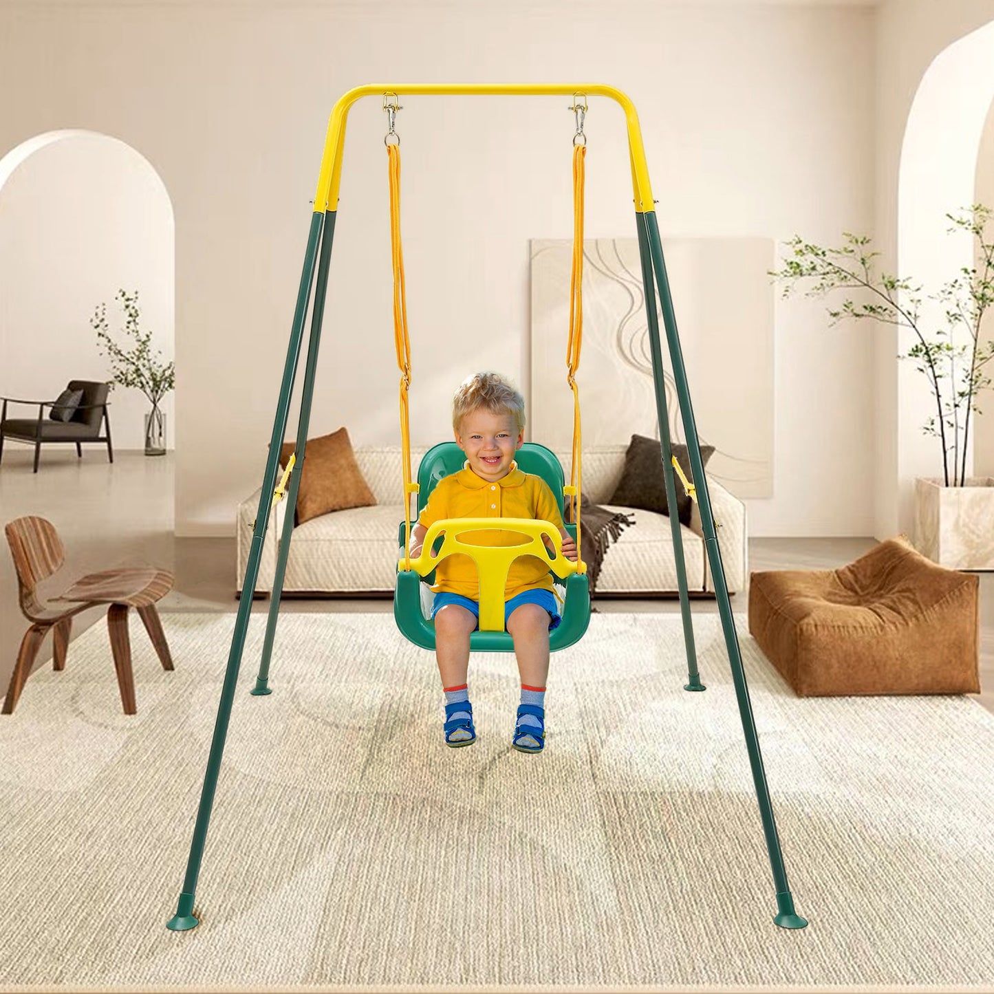 G TALECO GEAR 3-in-1 Toddler Swing Sets for Backyard, Comfy Baby Swing Outdoor Indoor, Kids Swing with Metal Stand, Green