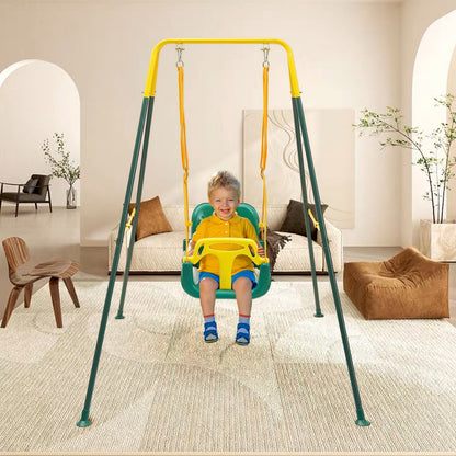 G TALECO GEAR 3-in-1 Toddler Swing Sets for Backyard, Comfy Baby Swing Outdoor Indoor, Kids Swing with Metal Stand, Green