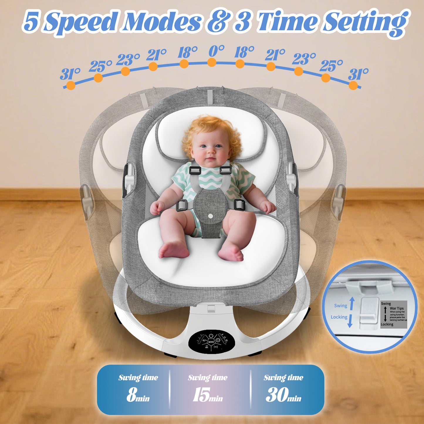 G TALECO GEAR Baby Swing for Infants, Portable Bouncer&Rocker with 5 Speeds, Bluetooth Control, Gray