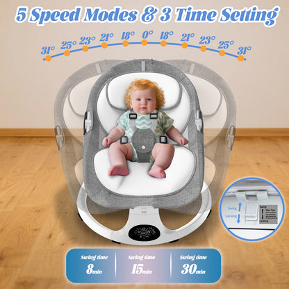 G TALECO GEAR Baby Swing for Infants, Portable Bouncer&Rocker with 5 Speeds, Bluetooth Control, Gray