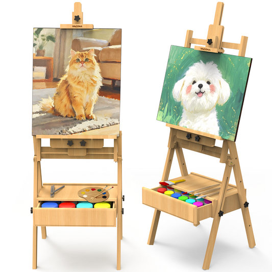 Yacona Easel for Painting, Solid Beech Wood Art Easel for Adults, Adjustable Painting Stand with Drawer, Holds up to 48"