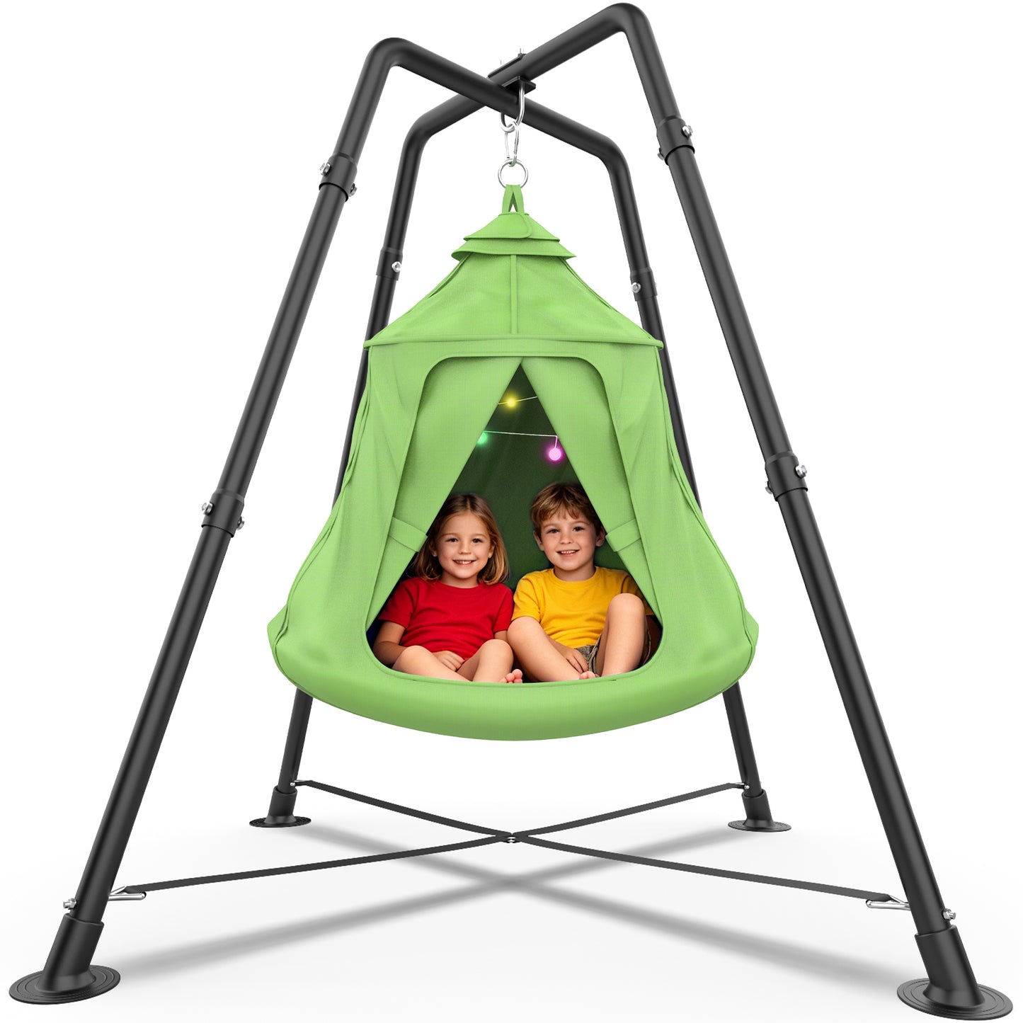 Semoprus Metal Swing Set with Play Tent Swing Chair, Outdoor Indoor Sensory Swings for Autism Kids and Adults, 330 lbs, Green