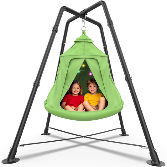 Semoprus Metal Swing Set with Play Tent Swing Chair, Outdoor Indoor Sensory Swings for Autism Kids and Adults, 330 lbs, Green