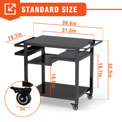 RAXSINYER Rolling Dining Table with Three-Shelf, Outdoor Grill Table&Cart, Garden Patio BBQ Kitchen Food Prep Cart, 20"x 32", Black