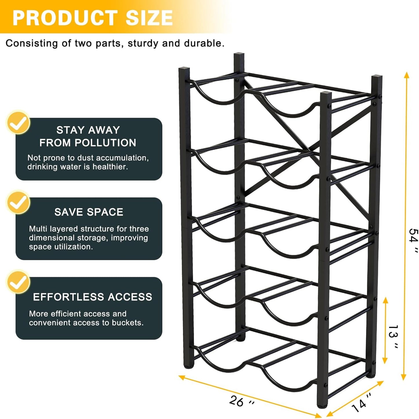 TOREVSIOR 5 Gallon Water Jug Holder, 5 Tier Water Bottle Organizer for 10 Bottles, Water Bottle Storage Rack for Home Kitchen, Office
