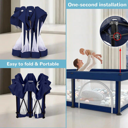 G TALECO GEAR Baby Playpen with Mat, Foldable Playpen for Babies and Toddlers, Portable Travel Play Yard, Blue