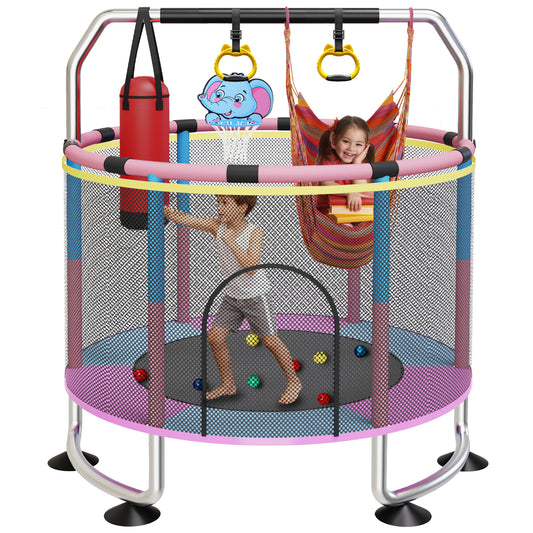 G TALECO GEAR  Kids Trampoline Indoor/Outdoor, Trampoline for Toddlers with Safety Enclosure, Adjustable 59" Mini Trampoline for kids, Small Trampoline for Todders 3-8, 440lbs,Pink&Blue