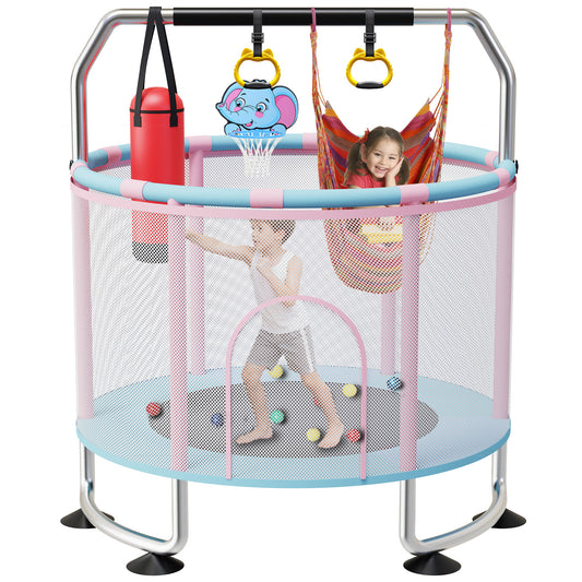 Semoprus Trampoline for Kids, Adjustable Hight Toddlers Trampoline for Outdoor, Great Gift for Boys & Girls, 400lbs， Light Pink & Blue