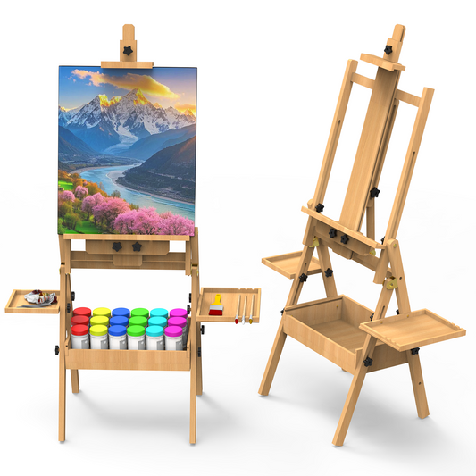 Yacona Easel for Painting, Large Beech Wood Art Easel for Adults, Painting Stand with Storage Box and Palette, Holder up to 48''