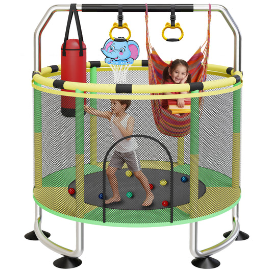 G TALECO GEAR Kids Trampoline Indoor/Outdoor, Trampoline for Toddlers with Safety Enclosure, Adjustable 59" Mini Trampoline for kids, Small Trampoline for Todders 3-8, 440lbs,Yellow&Green