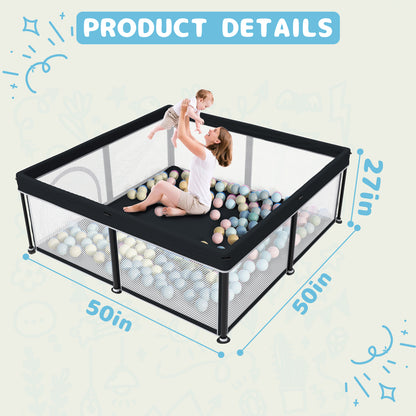 G TALECO GEAR Baby Playpen with Mat, Foldable Playpen for Babies and Toddlers, Portable Travel Play Yard, 50"x50", Black