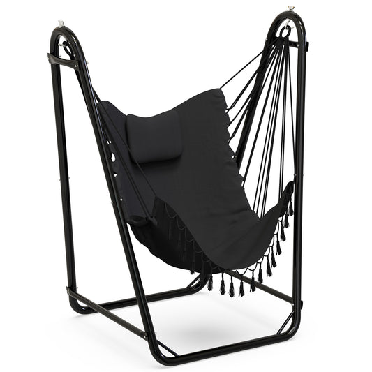 Hammock Chair with Stand, Heavy-duty Hanging Chair with Stand, Sturdy Swing Chair Stand 350lbs, Hammock Chair Included, for Indoor Outdoor, Gray