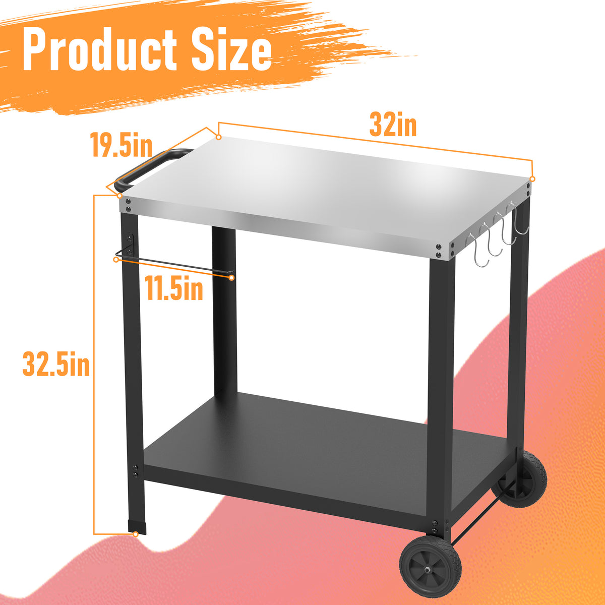Yacona Outdoor Grill Cart for Blackstone Griddle, Stainless Steel Grill Tables for Outside, Kitchen Food Prep Table with Wheels, Pizza Oven Stand