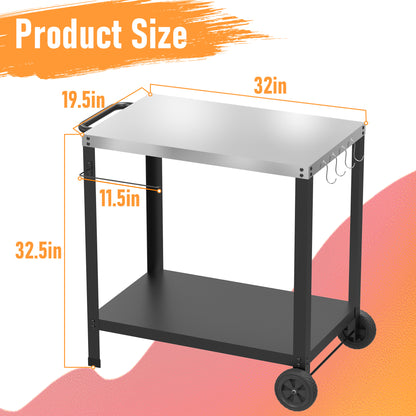 Yacona Outdoor Grill Cart for Blackstone Griddle, Stainless Steel Grill Tables for Outside, Kitchen Food Prep Table with Wheels, Pizza Oven Stand