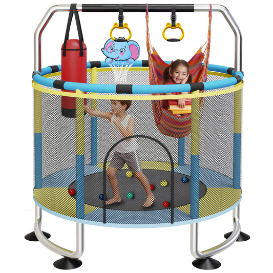 G TALECO GEAR Kids Trampoline Indoor/Outdoor, Trampoline for Toddlers with Safety Enclosure, Adjustable 59" Mini Trampoline for kids, Small Trampoline for Todders 3-8, 440lbs,Yellow&Blue