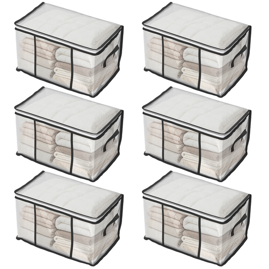 Oversized Moving Bags with Reinforced Handles, Clear Storage Bins with Lids, Foldable Storage Totes with Zippers, 6 Pack