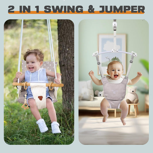 2 in 1 Baby Jumper, Toddler Swing and Bouncer, Indoor Outdoor Baby Swings for Infants, White