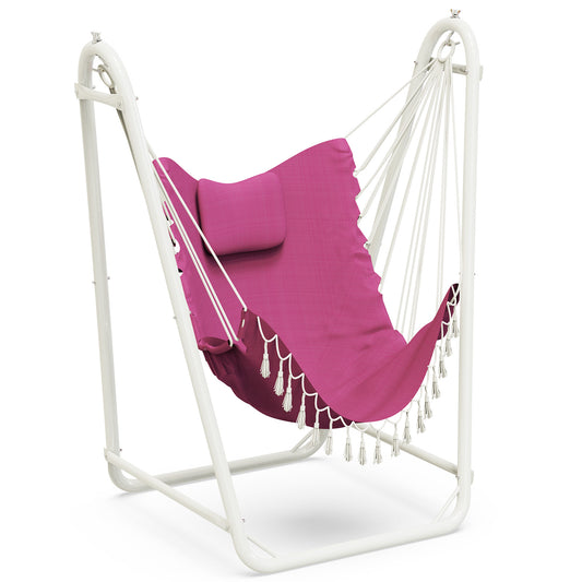 Hammock Chair with Stand, Heavy-duty Hanging Chair with Stand, Sturdy Swing Chair Stand 350lbs, Hammock Chair Included, for Indoor Outdoor, Pink