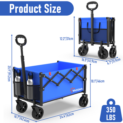 Yacona Wagons Carts Foldable, 350 lb Capacity Folding Wagon Cart with Wheels for Camping, Garden, Shopping, Blue
