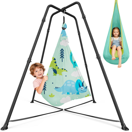 Semoprus Sensory Swing with stand and Pod Swing, Sensory Chair Indoor/Outdoor, Swing Set for Kids & Adults, 330LBS, Fish Print