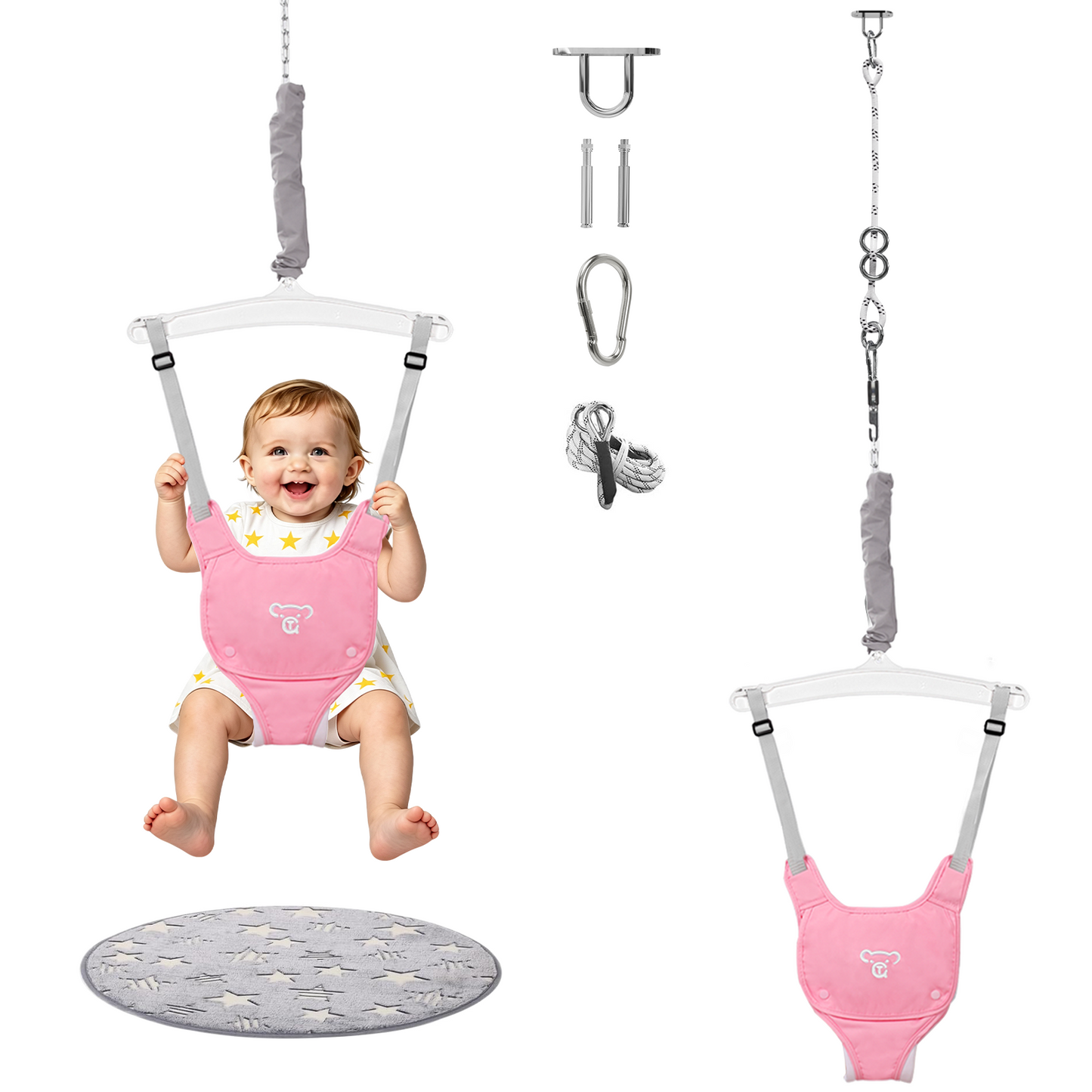 Semoprus Baby Jumper, Baby Bouncer with for Infant & Toddlers, Baby Jumper Doorway Indoor/Outdoor, Adjustable Height, Pink